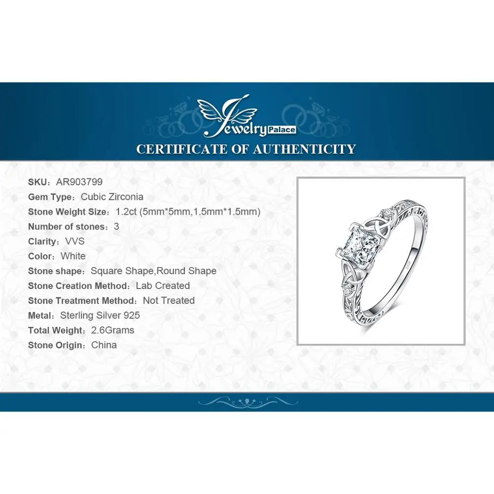 JewelryPalace 925 Sterling Silver Engagement Ring for Woman Celtic 5A CZ Simulated Diamond Ring