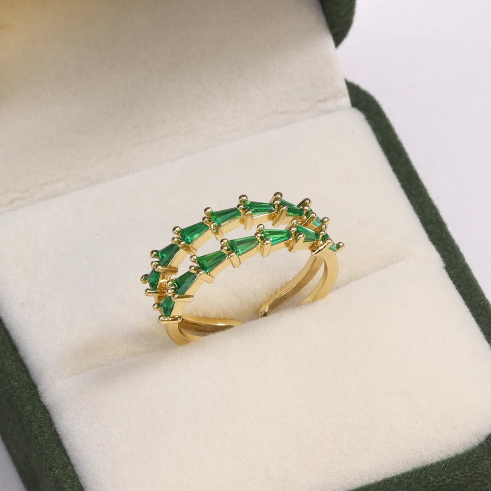 Green CZ Rings for Women Gold Silver Color Luxury Trendy Wedding Engagement Accessories Temperament Female Jewelry