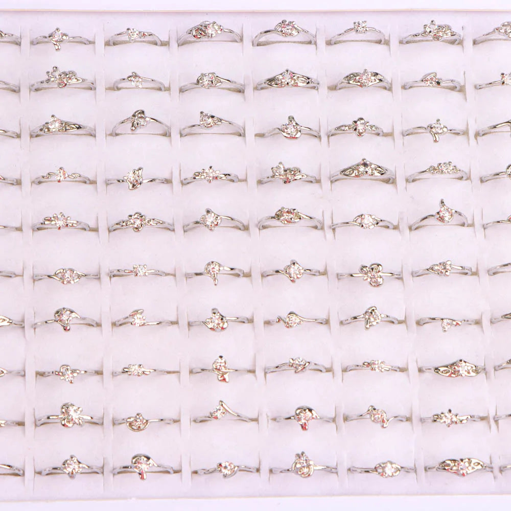 10/20/30/50Pcs/Lot New Fashion Elegant Shiny Multicolor Charm Rhinestone Rings Jewelry Accessories For Women Party Wedding Gifts