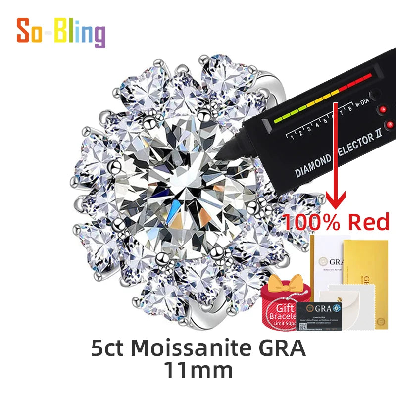 So-Bling 925 Sterling Silver Rings 5ct Moissanite Ring with Gra Certificate for Women's Elegant Fine Gift Party Jewelry