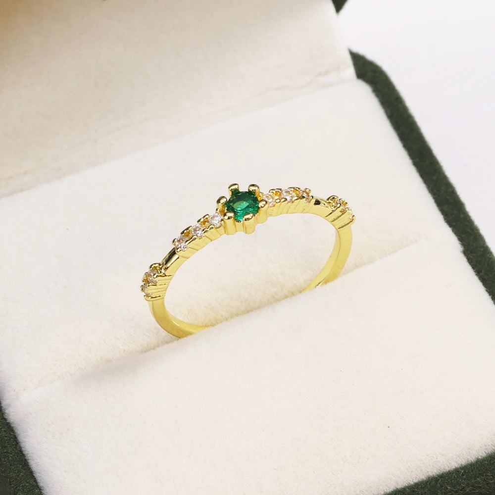Green CZ Rings for Women Gold Silver Color Luxury Trendy Wedding Engagement Accessories Temperament Female Jewelry