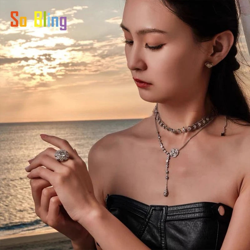 So-Bling 925 Sterling Silver Rings 5ct Moissanite Ring with Gra Certificate for Women's Elegant Fine Gift Party Jewelry