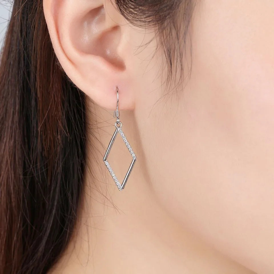 Buyee 925 Sterling Silver Big Drop Earring Light White Zircon Dangle Earring for Woman Girl Fashion Party Fine Jewelry Earring