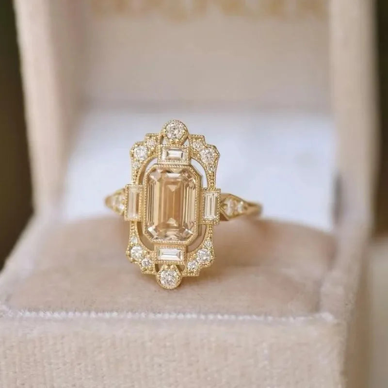 European and American new fashion champagne zircon inlaid luxury classical versatile women's ring