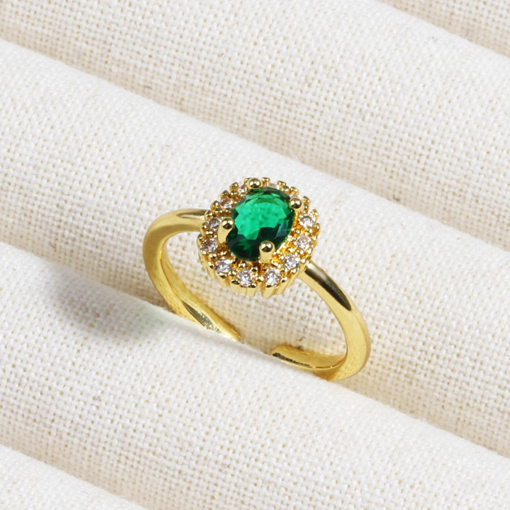 Green CZ Rings for Women Gold Silver Color Luxury Trendy Wedding Engagement Accessories Temperament Female Jewelry