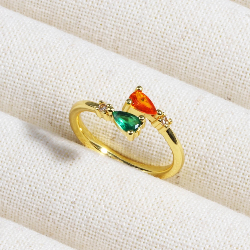 Green CZ Rings for Women Gold Silver Color Luxury Trendy Wedding Engagement Accessories Temperament Female Jewelry