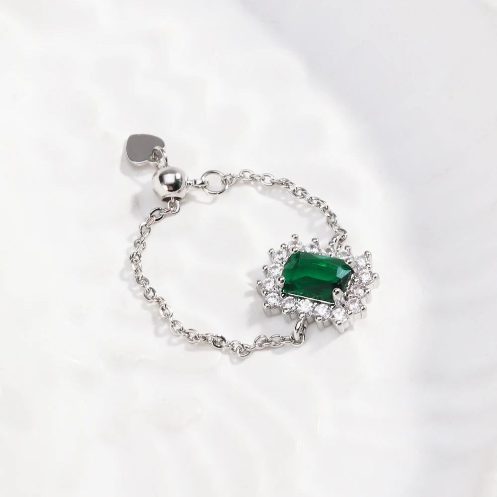 Green CZ Rings for Women Gold Silver Color Luxury Trendy Wedding Engagement Accessories Temperament Female Jewelry