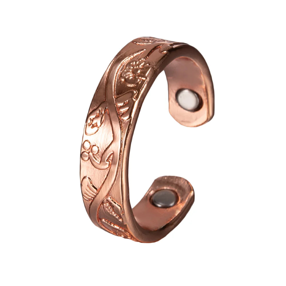 Pure Copper Rings Magnetic Health Energy Finger Open Cuff Adjustable Ring Women Men Wedding Bands 6mm Wide Minimalist Jewelry