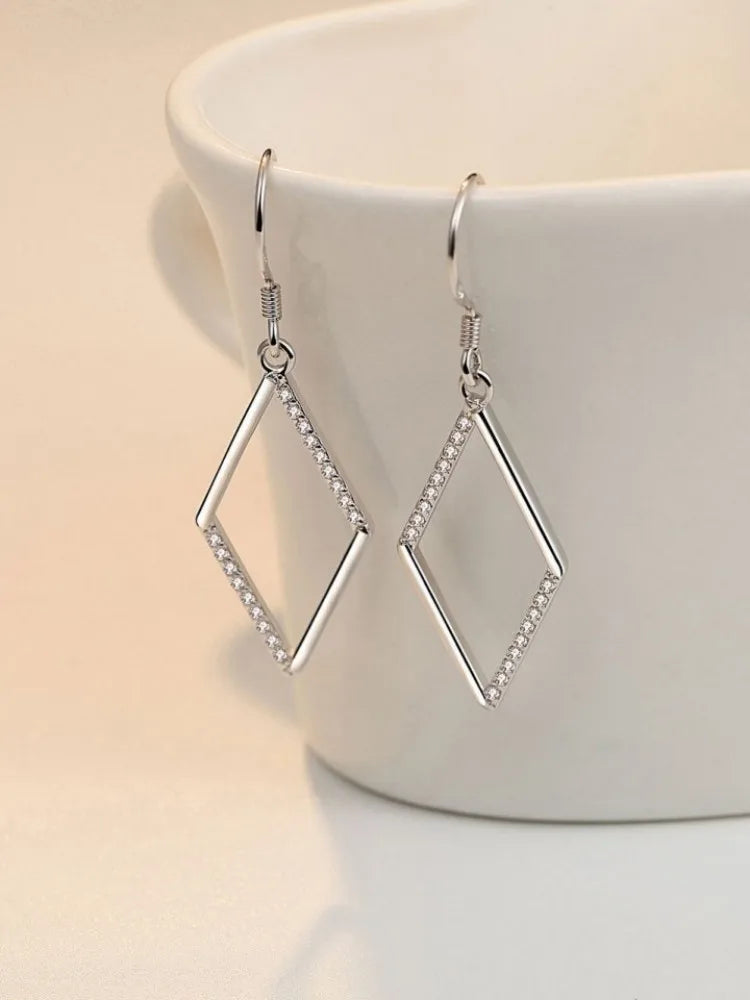 Buyee 925 Sterling Silver Big Drop Earring Light White Zircon Dangle Earring for Woman Girl Fashion Party Fine Jewelry Earring