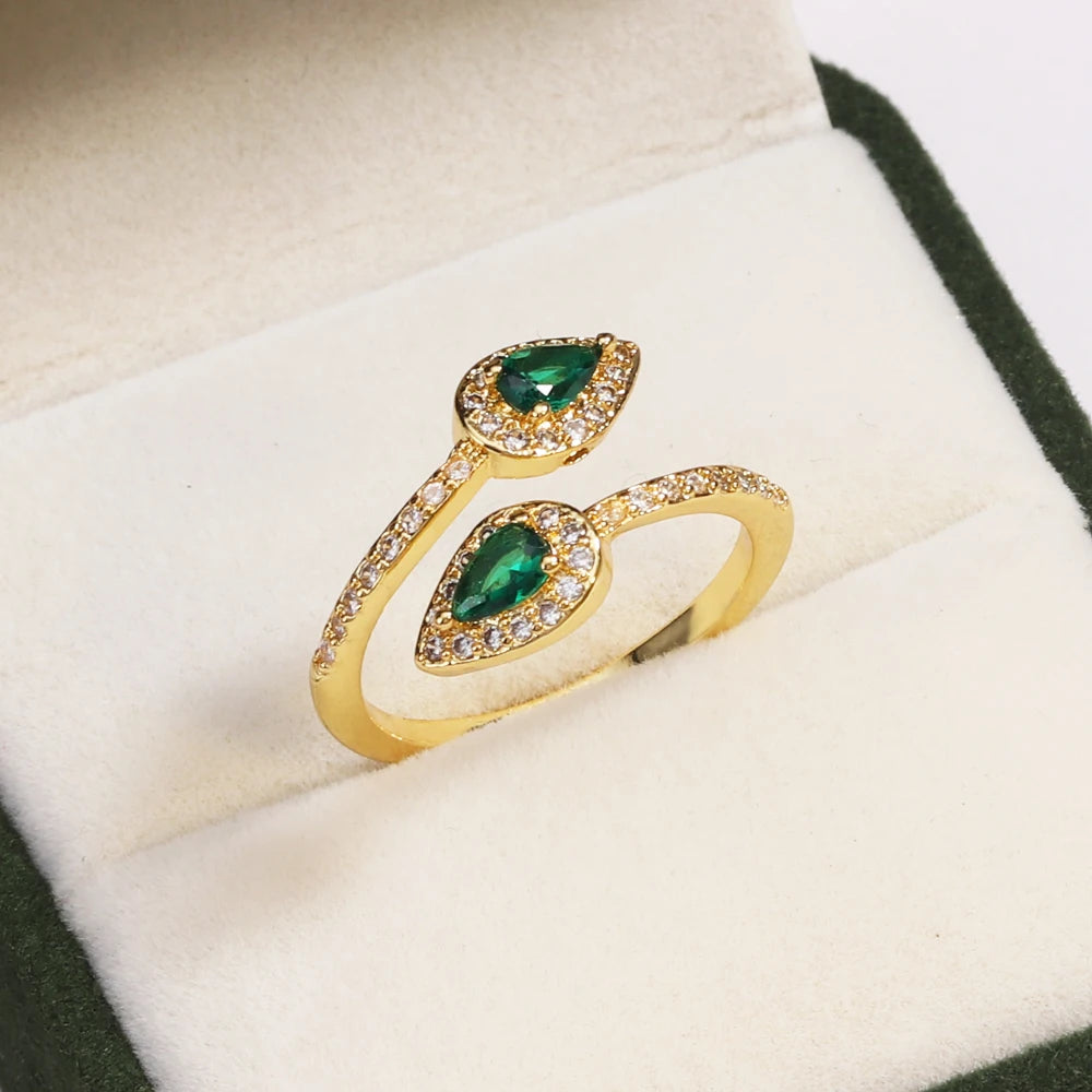 Green CZ Rings for Women Gold Silver Color Luxury Trendy Wedding Engagement Accessories Temperament Female Jewelry