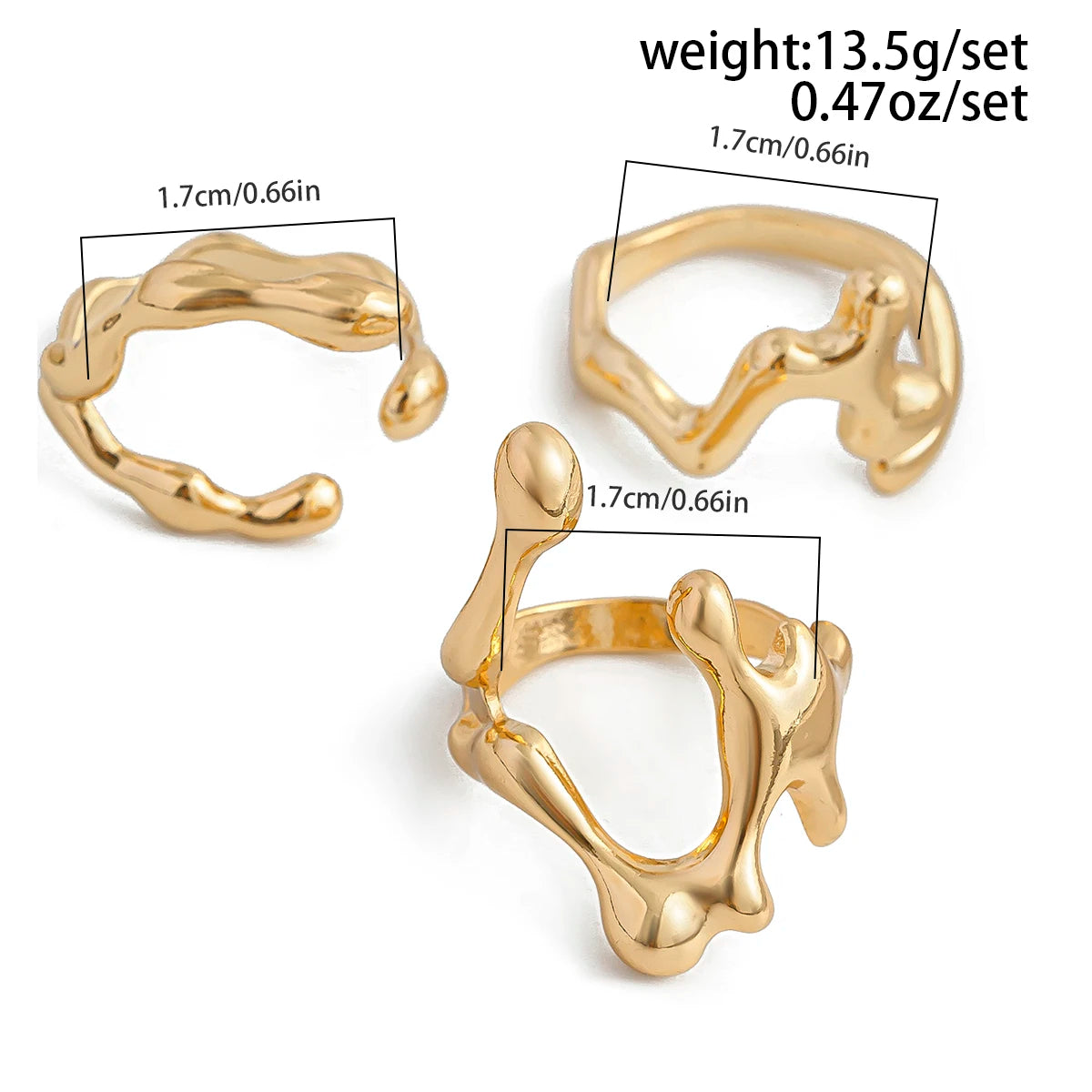 Ingemark 3Pcs Unique Irregular Smooth Rings Set Women Vintage Geometric Gold Color Lava Open Ring Couple Wed Accessories Gift