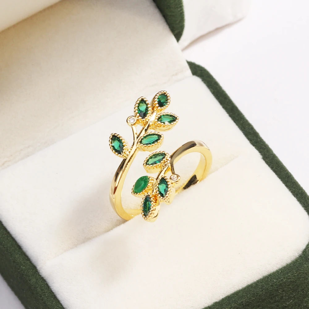 Green CZ Rings for Women Gold Silver Color Luxury Trendy Wedding Engagement Accessories Temperament Female Jewelry