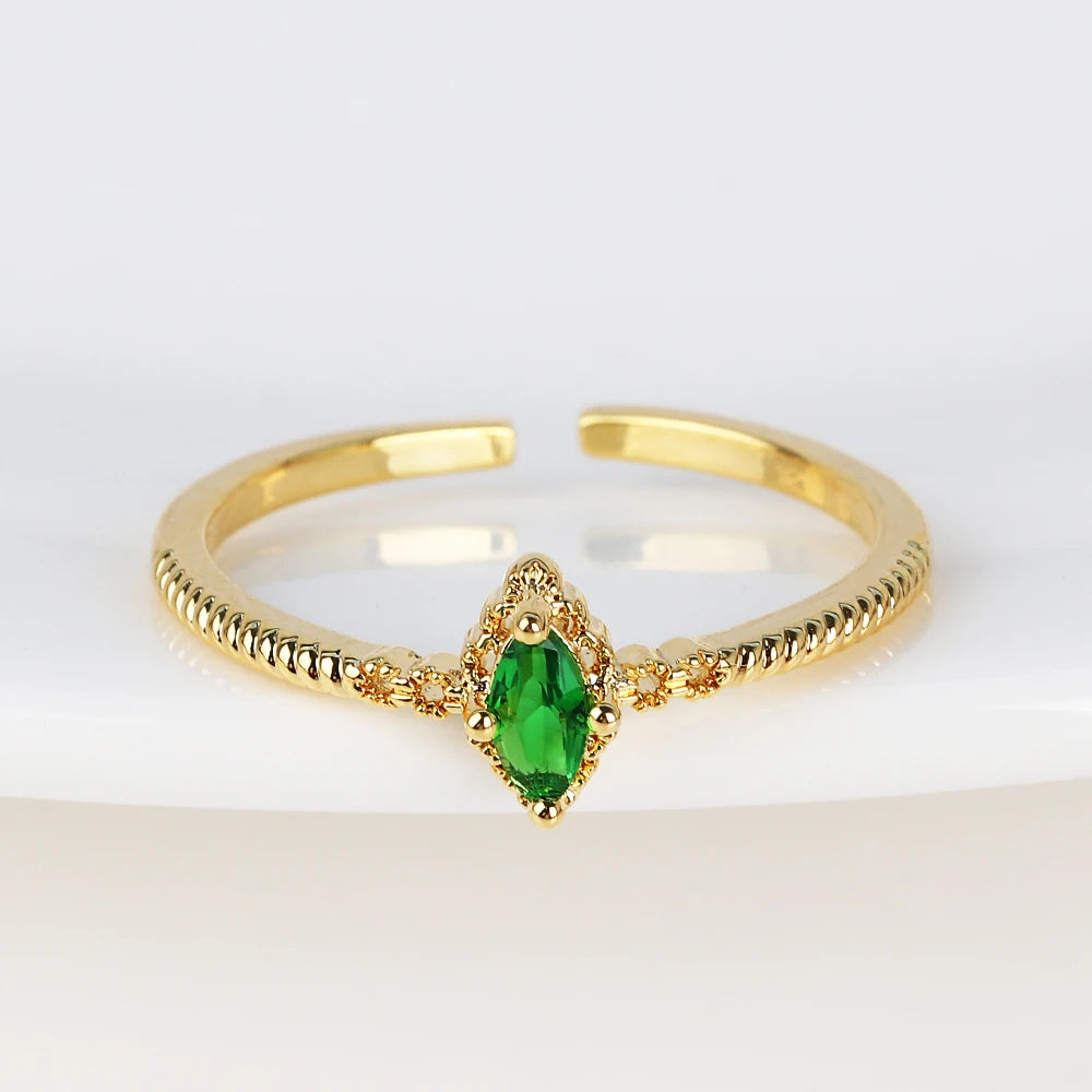 Green CZ Rings for Women Gold Silver Color Luxury Trendy Wedding Engagement Accessories Temperament Female Jewelry