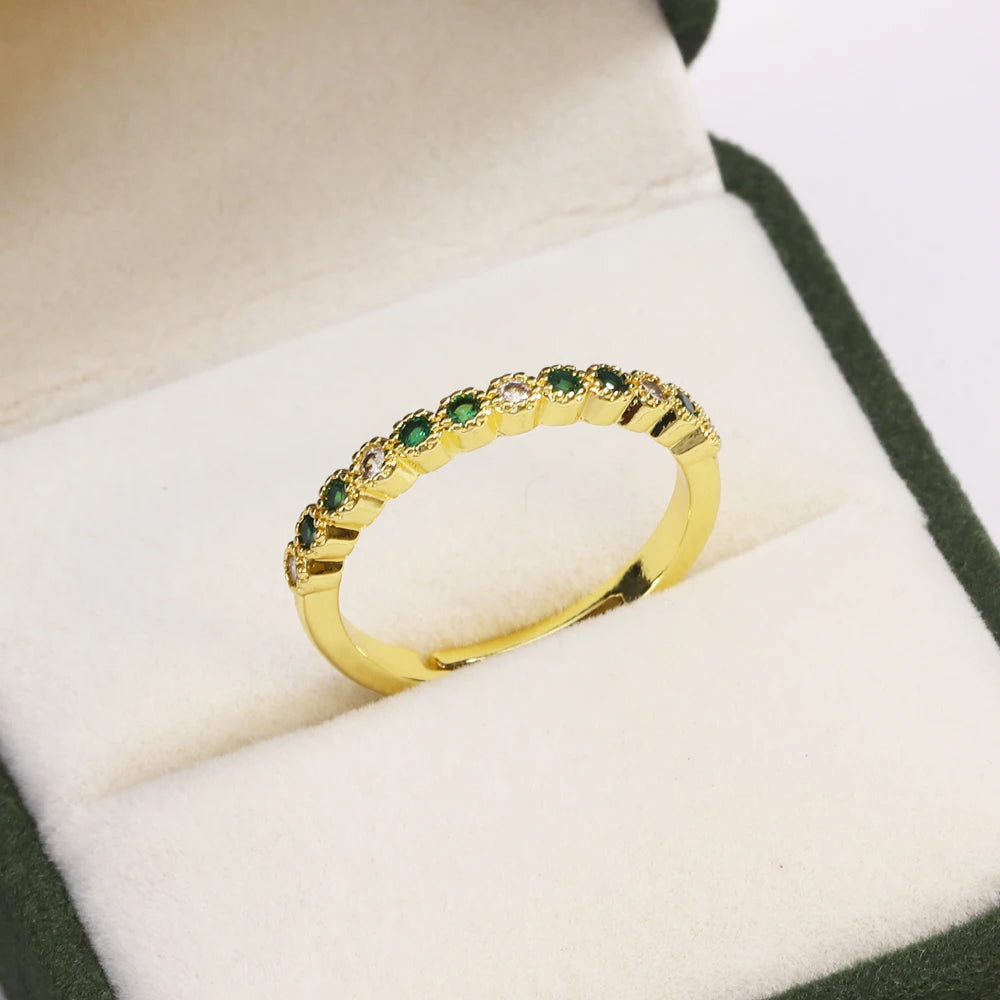 Green CZ Rings for Women Gold Silver Color Luxury Trendy Wedding Engagement Accessories Temperament Female Jewelry