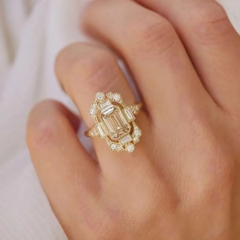 European and American new fashion champagne zircon inlaid luxury classical versatile women's ring