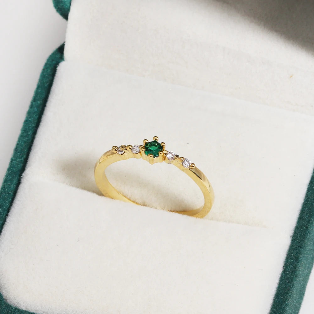Green CZ Rings for Women Gold Silver Color Luxury Trendy Wedding Engagement Accessories Temperament Female Jewelry
