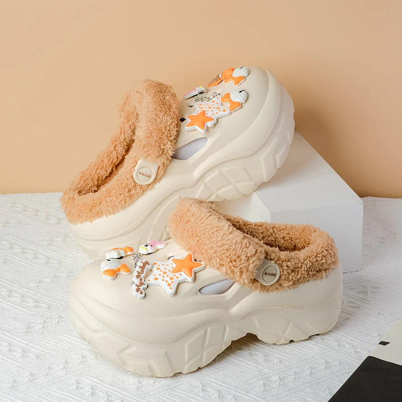 2025 Fashion Waterproof cotton slippers for women winter new cashmere thickened warm waterproof non-slip indoor shoes