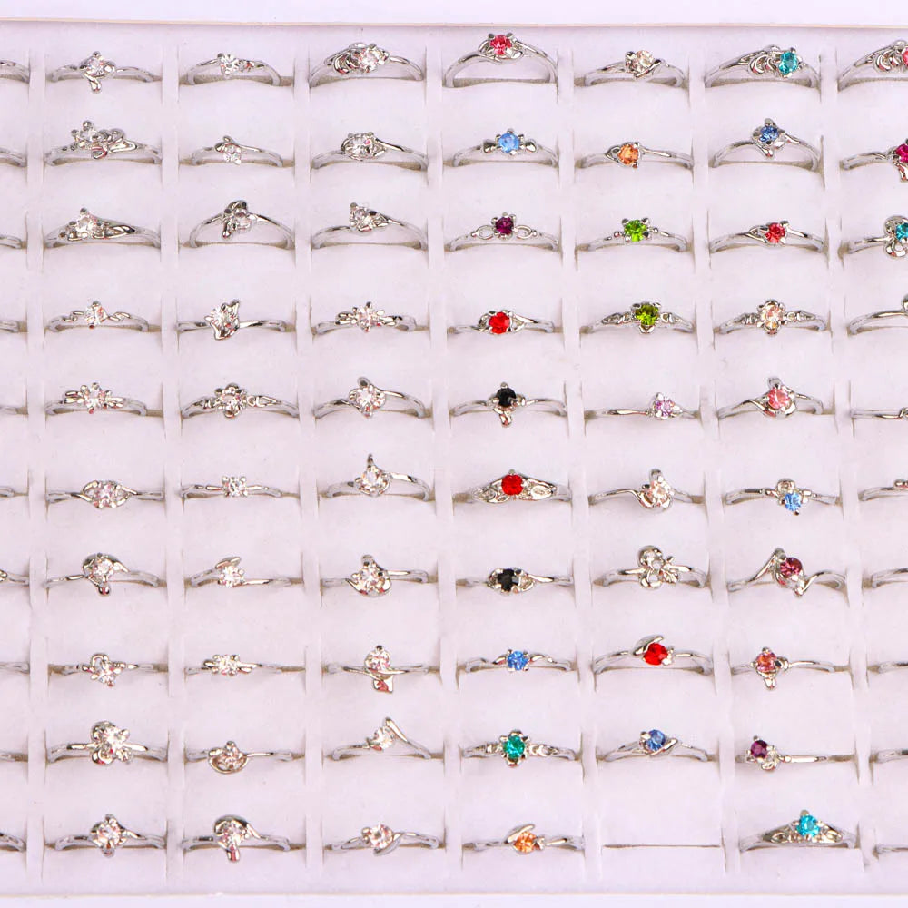 10/20/30/50Pcs/Lot New Fashion Elegant Shiny Multicolor Charm Rhinestone Rings Jewelry Accessories For Women Party Wedding Gifts