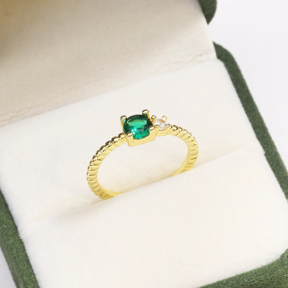 Green CZ Rings for Women Gold Silver Color Luxury Trendy Wedding Engagement Accessories Temperament Female Jewelry