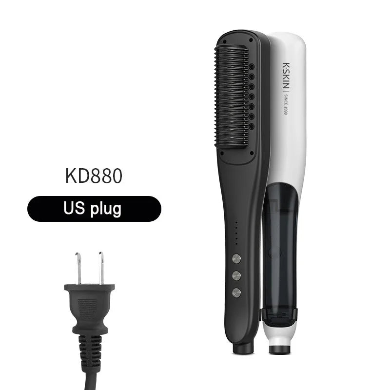 Negative Ion Steam Hair Straightener Brush Styling Comb 2In1 Straightening Curler Fast Heating Ceramic Anti-scald Flat Steampod