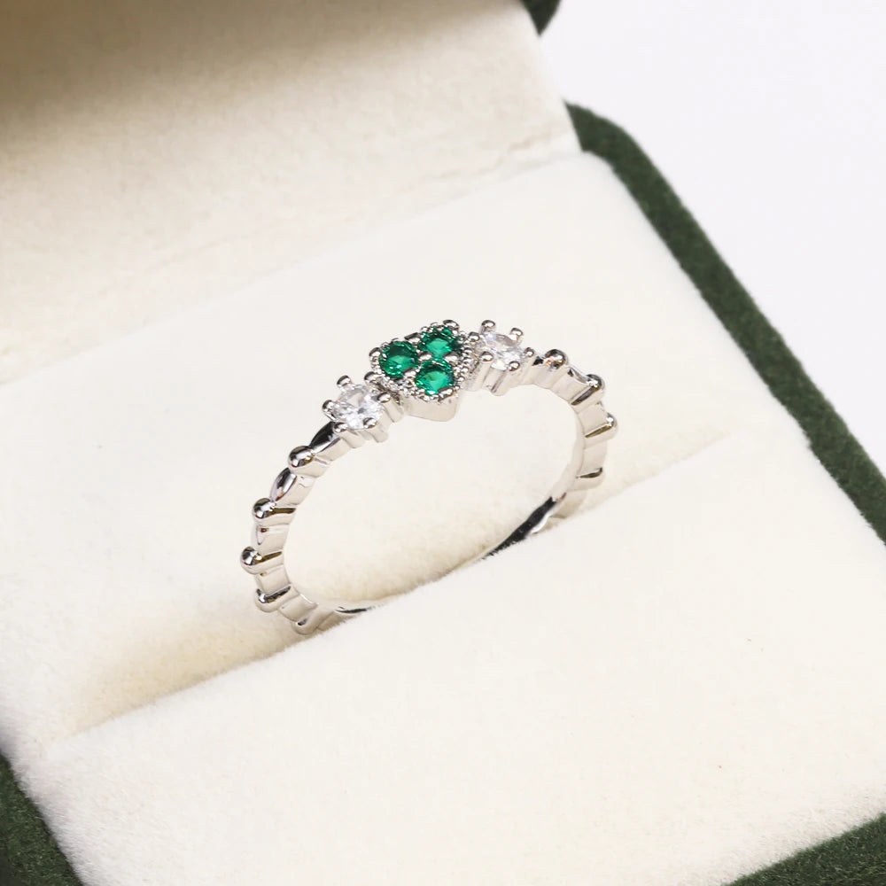 Green CZ Rings for Women Gold Silver Color Luxury Trendy Wedding Engagement Accessories Temperament Female Jewelry