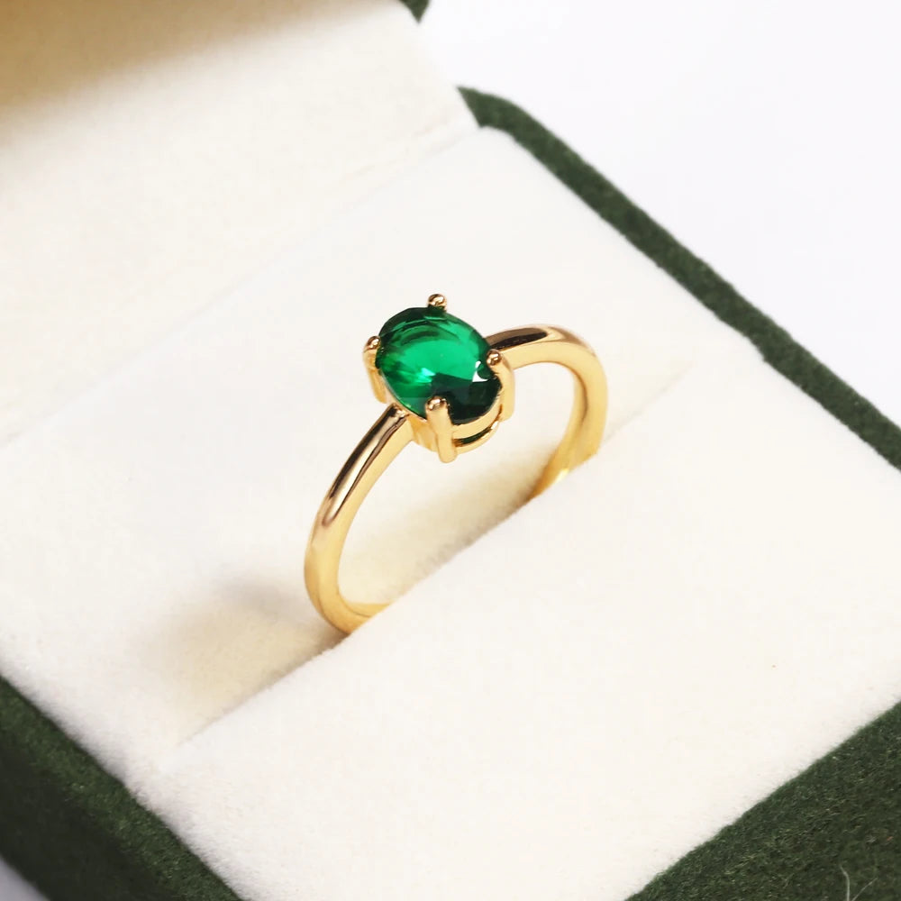 Green CZ Rings for Women Gold Silver Color Luxury Trendy Wedding Engagement Accessories Temperament Female Jewelry
