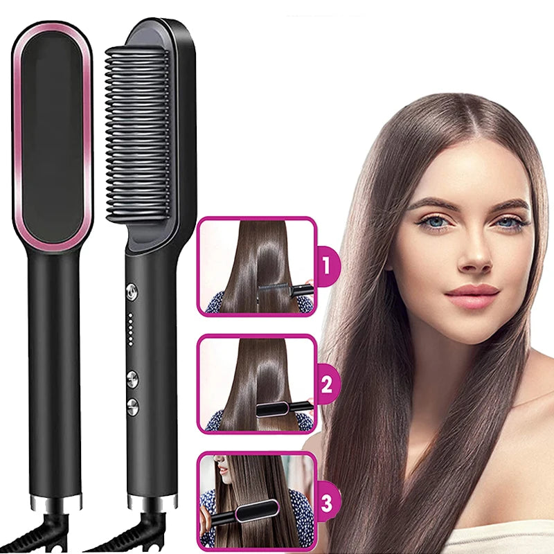Multi-Functional Haircare Styler Comb Ptc Heating Steam Flat Iron Hair Protection Anti-Static Design Hair Straightener Comb