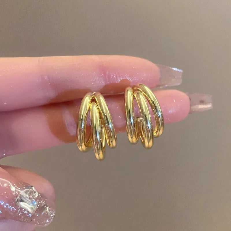 Elegant Gold Color Circled Hoop Earring for Woman Metal Elegant Vintage Geometric Statement Luxury Earrings Party Jewelry Gifts