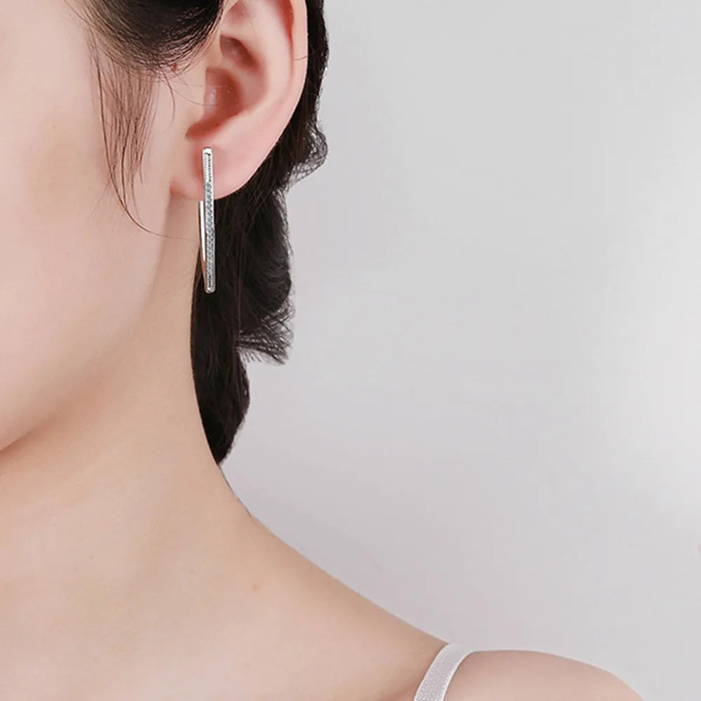 Buyee 925 Sterling Silver Female Big Earring Light White Zircon Triangle V Simple Earring for Woman Fashion Fine Jewelry Earring