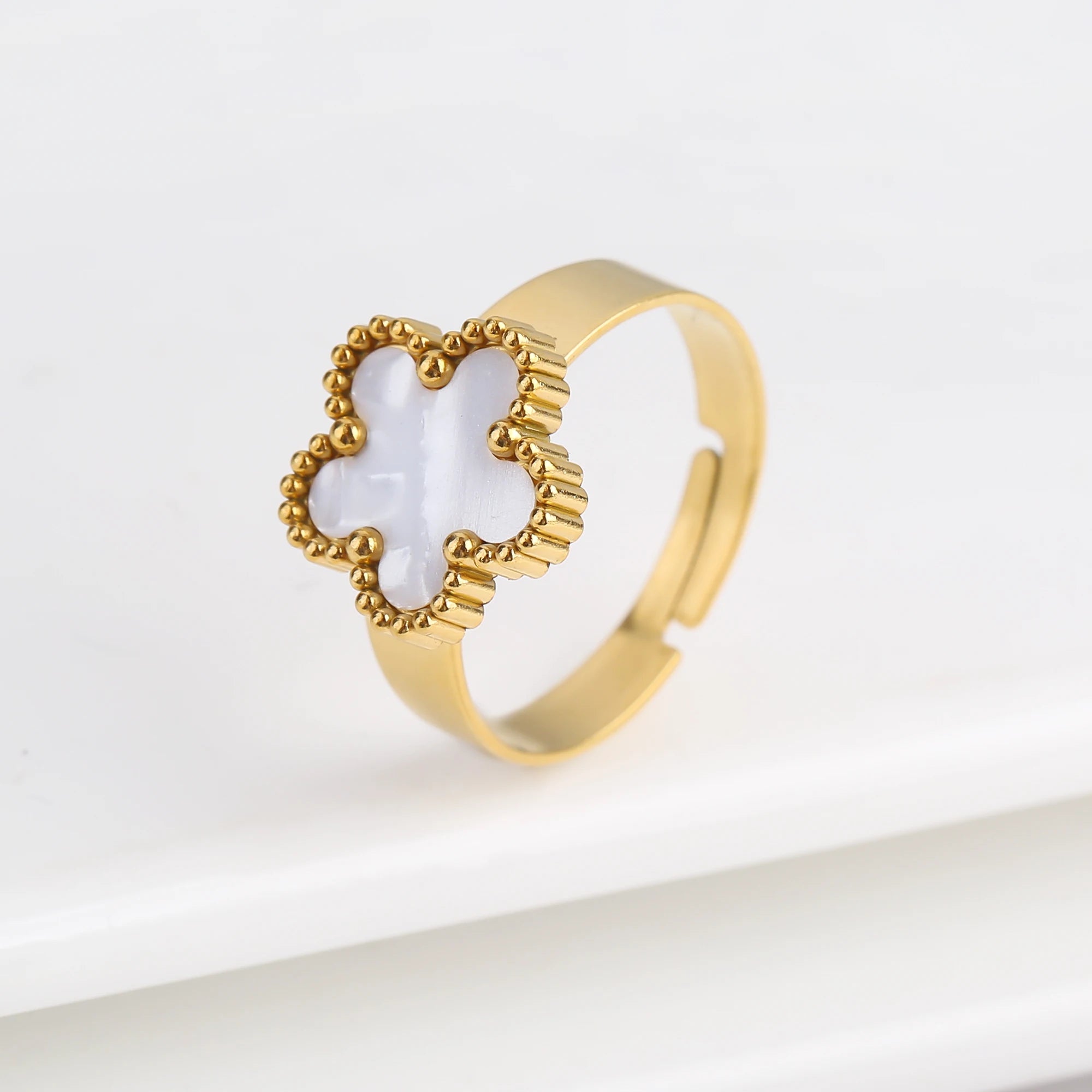 Simple Adjustable Stainless Steel Five Leaf Flower Open Ring Fashion for Woman Party Wedding Trend Jewelry Accessories Clover