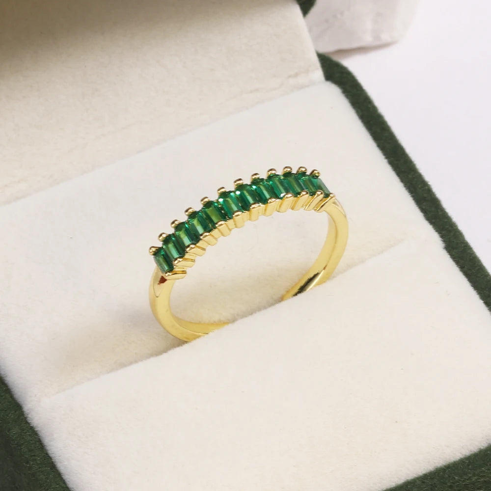 Green CZ Rings for Women Gold Silver Color Luxury Trendy Wedding Engagement Accessories Temperament Female Jewelry