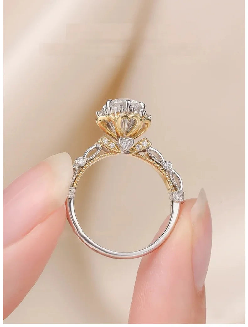 1 Carat Moissanite Maiden's Bouquet Luxury Women's Ring PT950Platinum High-Purity Eternal Sparkle Engagement Pure Love Gift Band