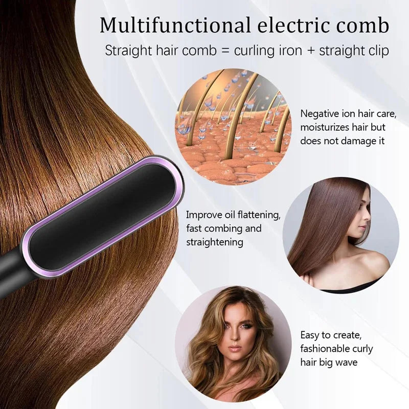 Multi-Functional Haircare Styler Comb Ptc Heating Steam Flat Iron Hair Protection Anti-Static Design Hair Straightener Comb