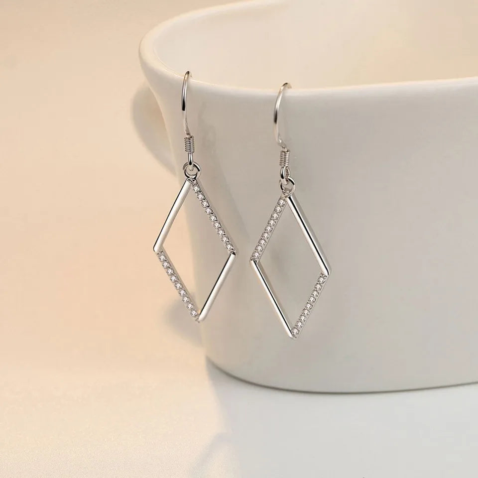 Buyee 925 Sterling Silver Big Drop Earring Light White Zircon Dangle Earring for Woman Girl Fashion Party Fine Jewelry Earring