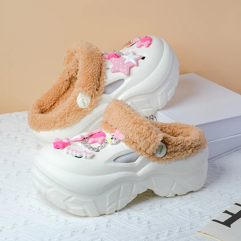 2025 Fashion Waterproof cotton slippers for women winter new cashmere thickened warm waterproof non-slip indoor shoes