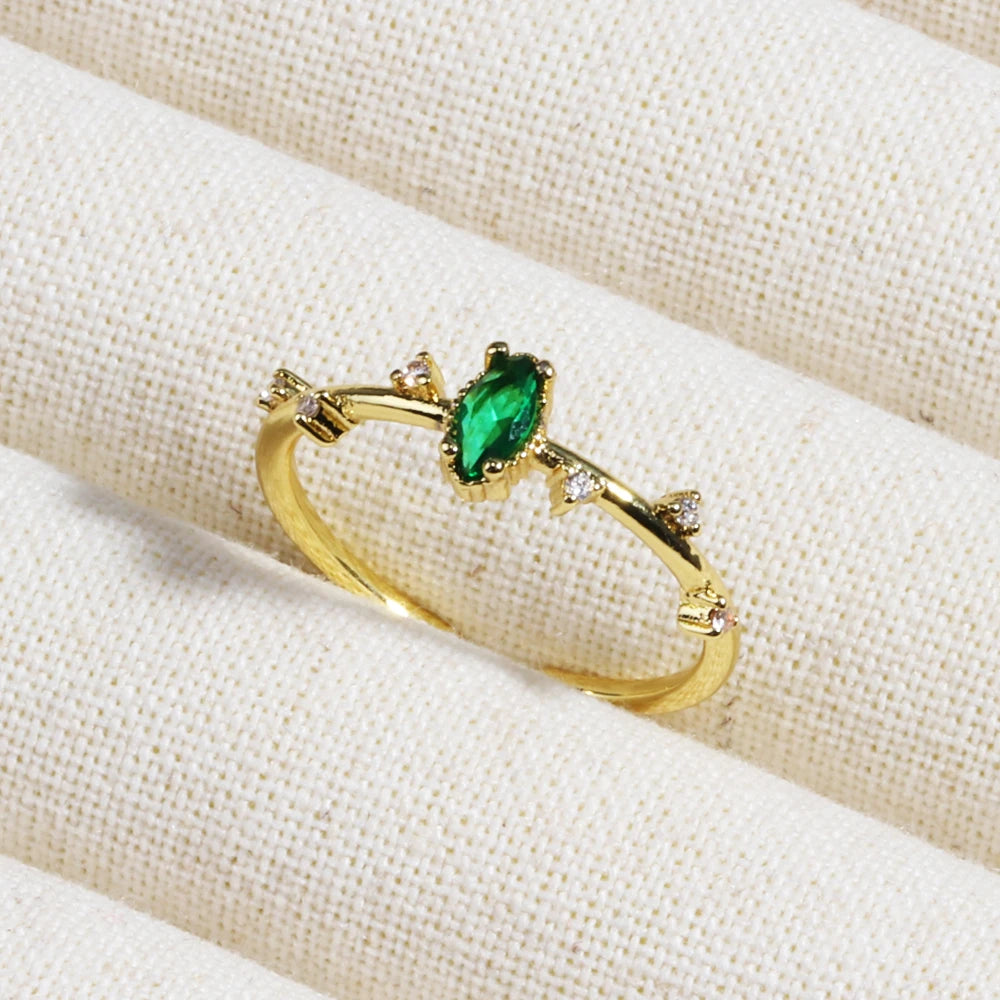 Green CZ Rings for Women Gold Silver Color Luxury Trendy Wedding Engagement Accessories Temperament Female Jewelry