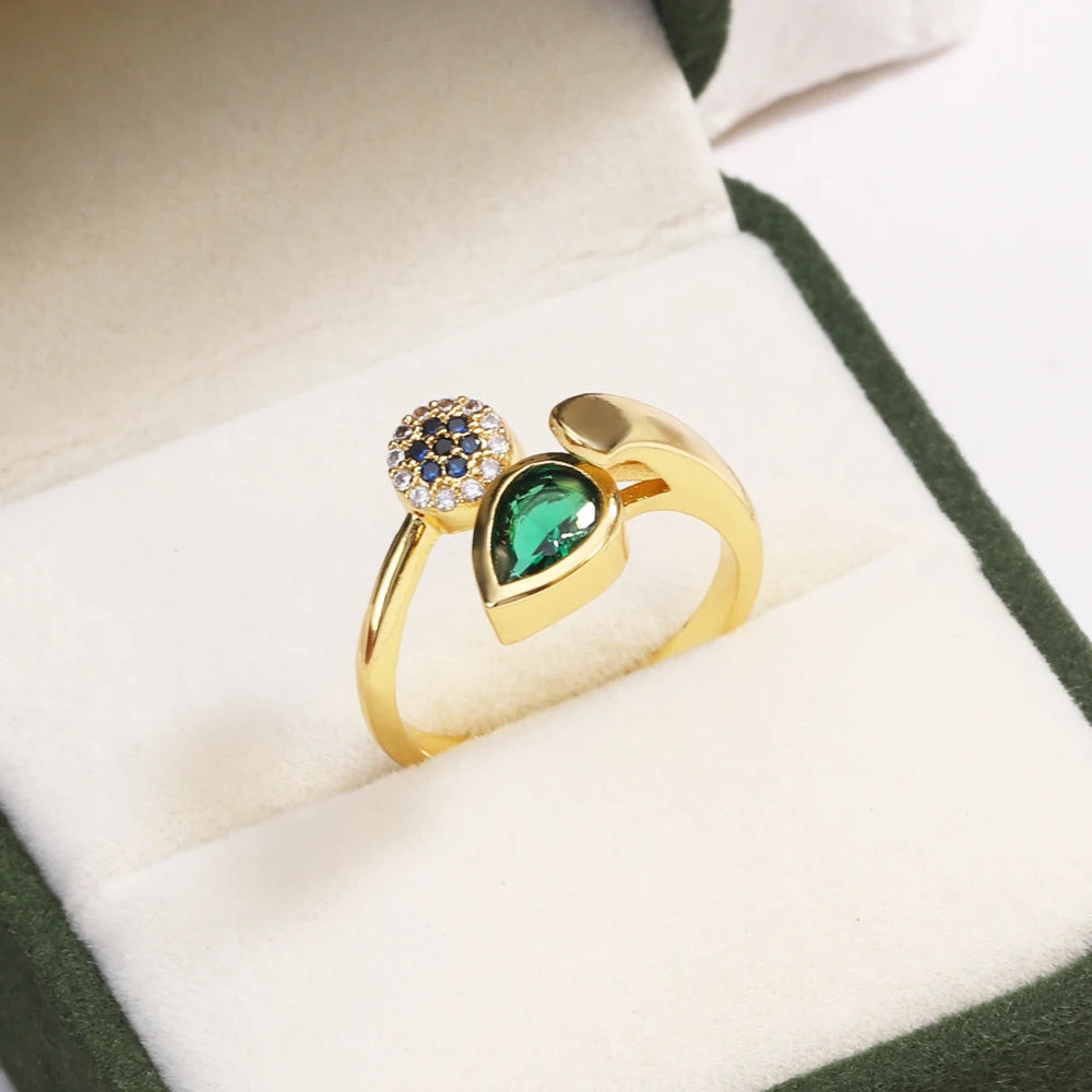 Green CZ Rings for Women Gold Silver Color Luxury Trendy Wedding Engagement Accessories Temperament Female Jewelry