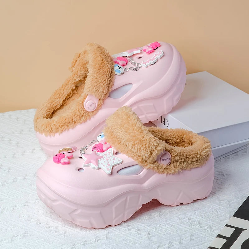 2025 Fashion Waterproof cotton slippers for women winter new cashmere thickened warm waterproof non-slip indoor shoes