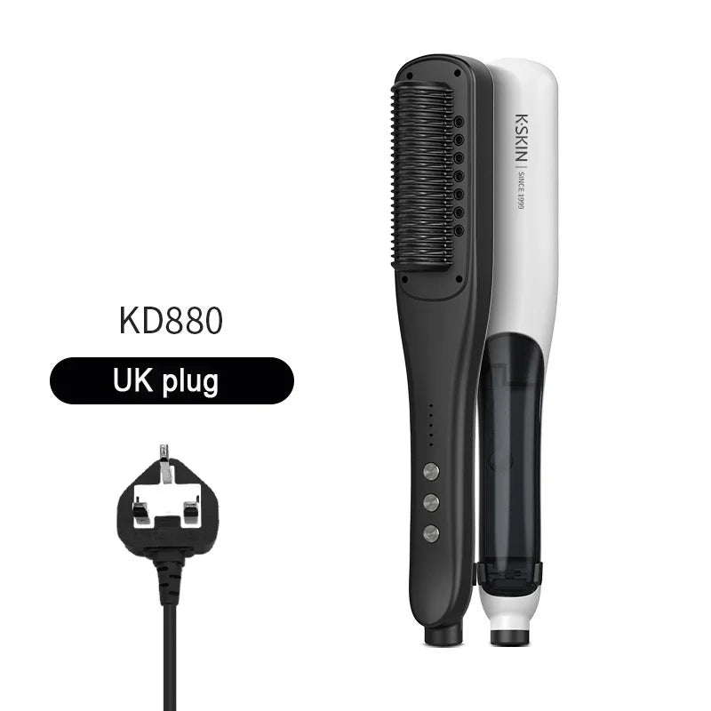 Negative Ion Steam Hair Straightener Brush Styling Comb 2In1 Straightening Curler Fast Heating Ceramic Anti-scald Flat Steampod