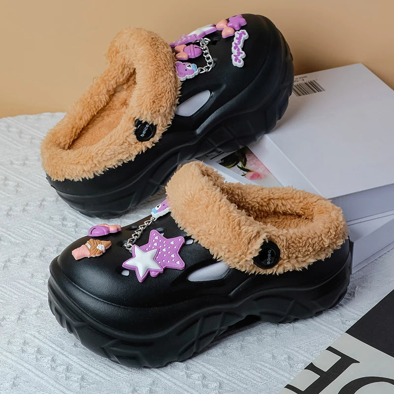 2025 Fashion Waterproof cotton slippers for women winter new cashmere thickened warm waterproof non-slip indoor shoes