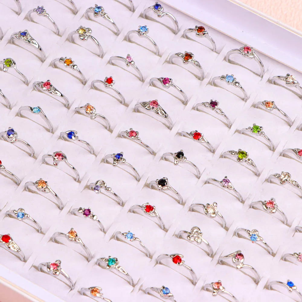 10/20/30/50Pcs/Lot New Fashion Elegant Shiny Multicolor Charm Rhinestone Rings Jewelry Accessories For Women Party Wedding Gifts
