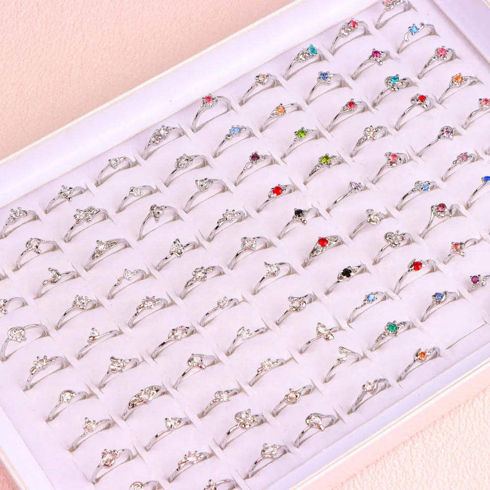 10/20/30/50Pcs/Lot New Fashion Elegant Shiny Multicolor Charm Rhinestone Rings Jewelry Accessories For Women Party Wedding Gifts