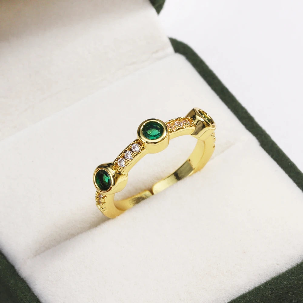 Green CZ Rings for Women Gold Silver Color Luxury Trendy Wedding Engagement Accessories Temperament Female Jewelry