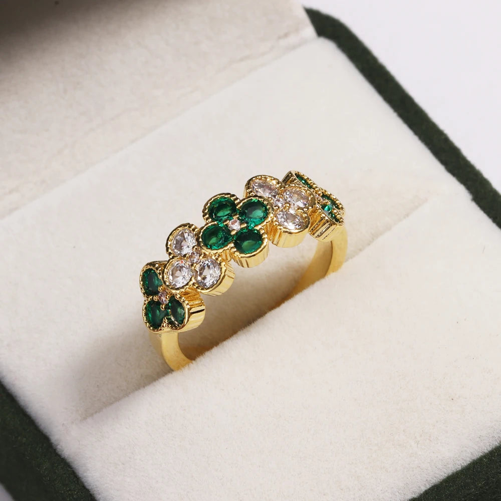 Green CZ Rings for Women Gold Silver Color Luxury Trendy Wedding Engagement Accessories Temperament Female Jewelry