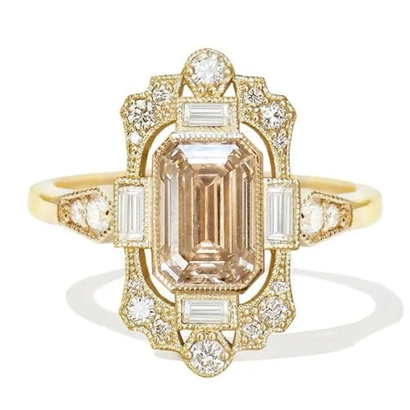 European and American new fashion champagne zircon inlaid luxury classical versatile women's ring