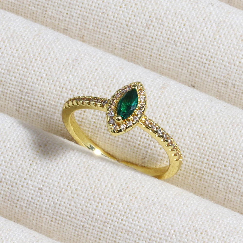 Green CZ Rings for Women Gold Silver Color Luxury Trendy Wedding Engagement Accessories Temperament Female Jewelry