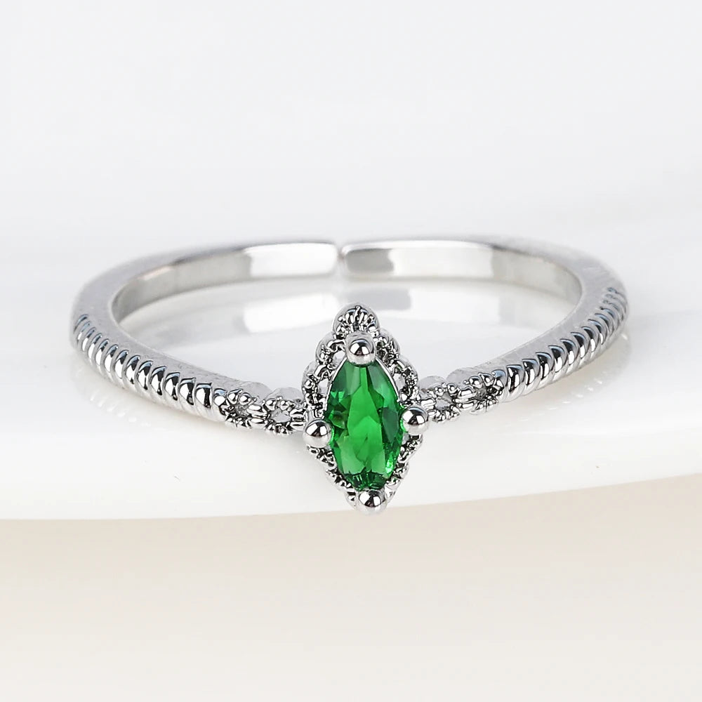 Green CZ Rings for Women Gold Silver Color Luxury Trendy Wedding Engagement Accessories Temperament Female Jewelry
