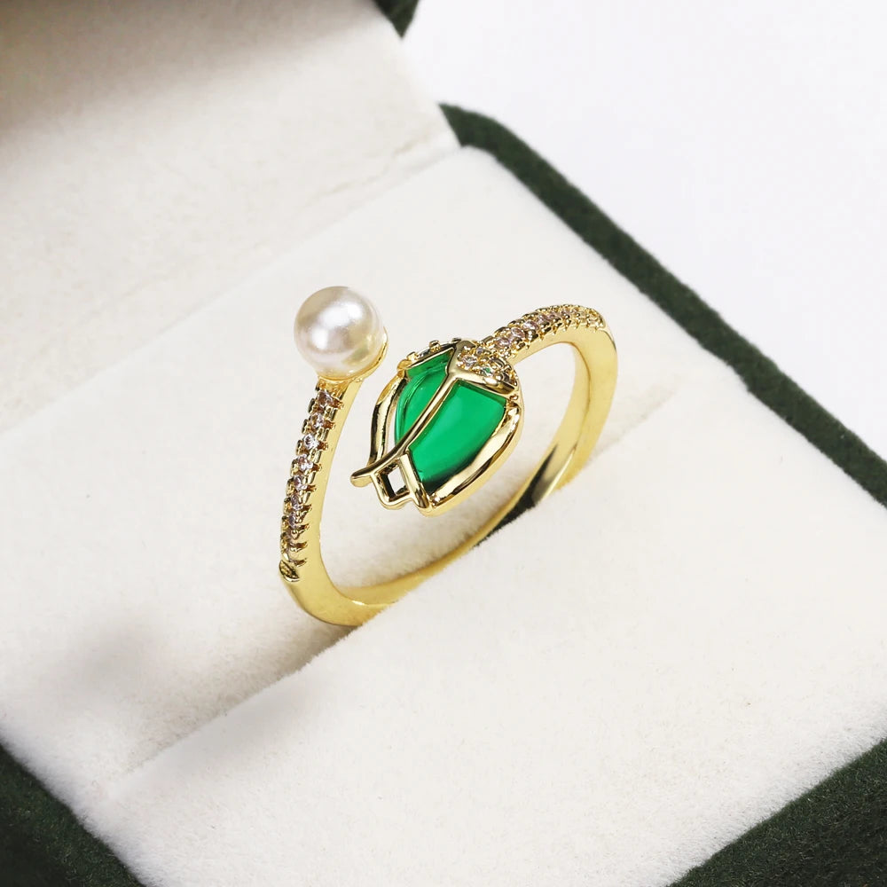 Green CZ Rings for Women Gold Silver Color Luxury Trendy Wedding Engagement Accessories Temperament Female Jewelry