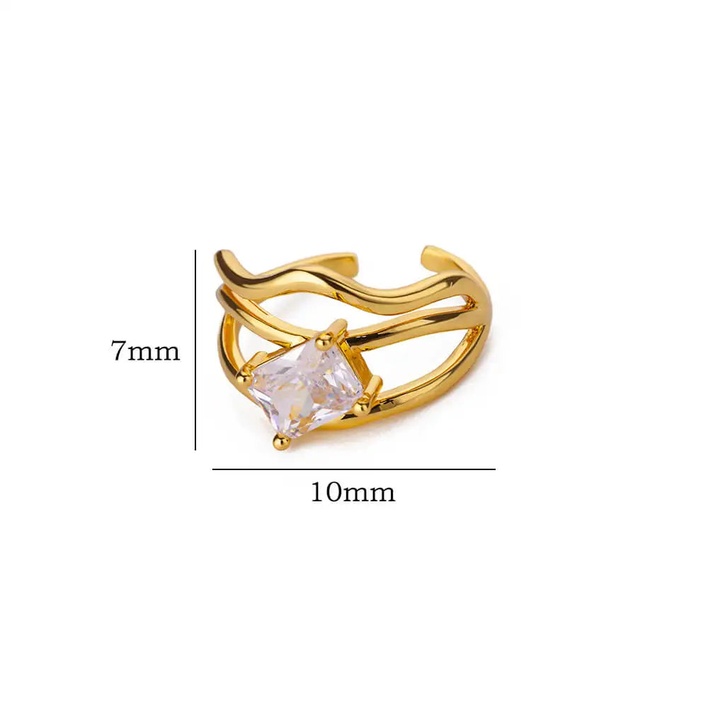 Fashion Square Zircon Geometric Rings For Women Gold Color Stainless Steel Adjustable Ring Wedding Aesthetic Jewelry Gift Femme