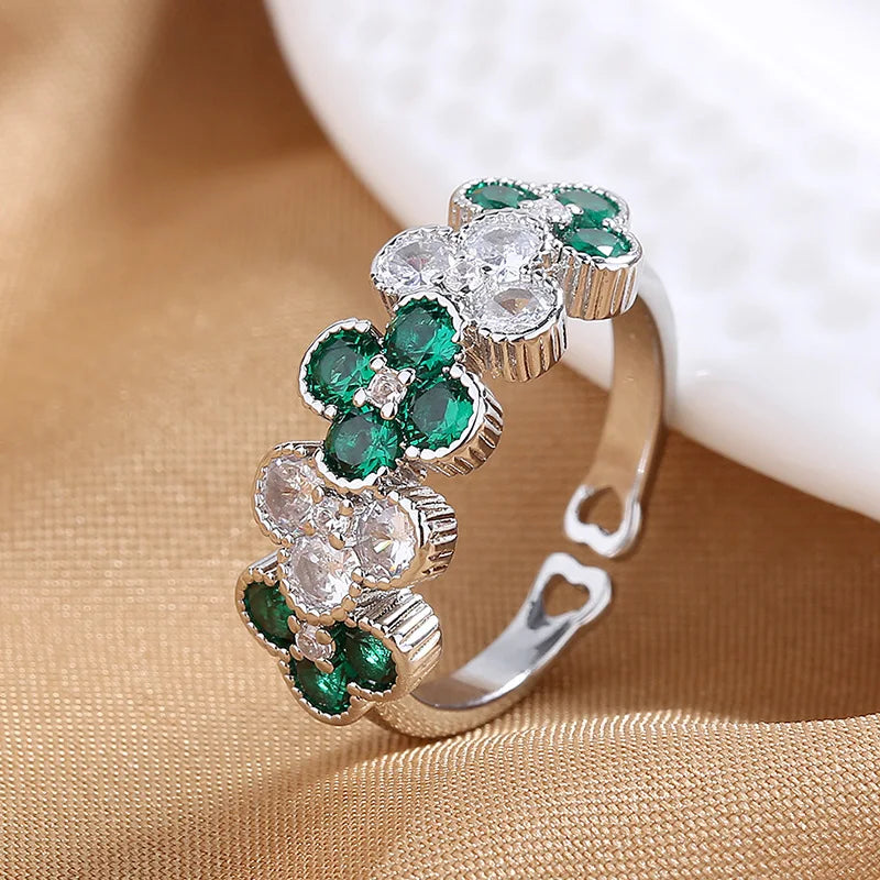 Green CZ Rings for Women Gold Silver Color Luxury Trendy Wedding Engagement Accessories Temperament Female Jewelry